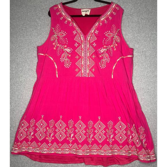 Savanna Jane women's dress pink floral embroidered midi boho lined v-neck 1X - Picture 1 of 13